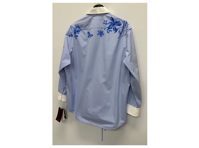 Gucci Blusa de popelina de algodón con estampado floral azul cielo - vista 6