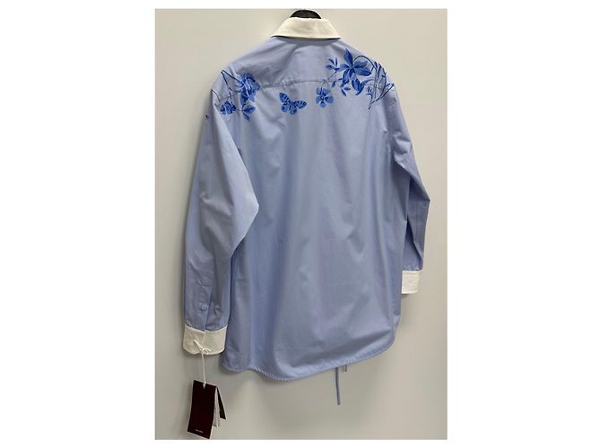 Gucci Blusa de popelina de algodón con estampado floral azul cielo - vista 7
