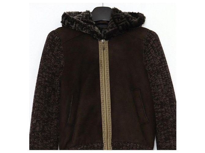 Fendi Giacca con cappuccio e zip in scamosciato e pelliccia di agnello Junior - vista 2