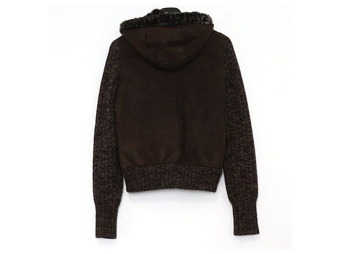 Fendi Giacca con cappuccio e zip in scamosciato e pelliccia di agnello Junior - vista 4