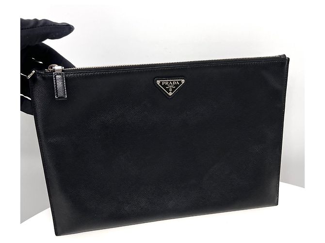 Prada Clutch Saffiano Triangle Logo Nero - vista 3