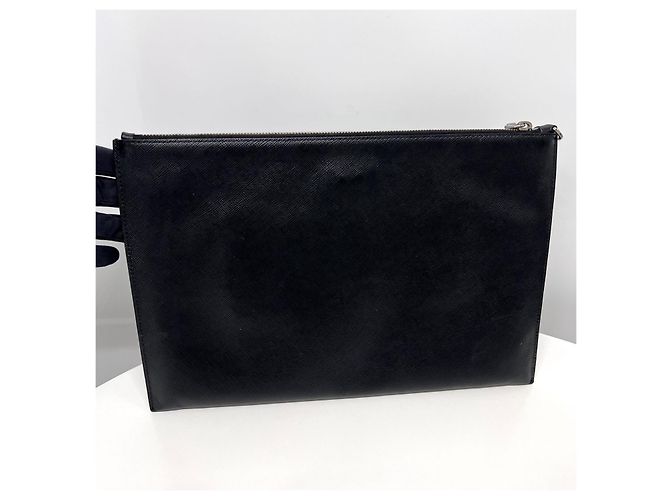 Prada Clutch Saffiano Triangle Logo Nero - vista 4
