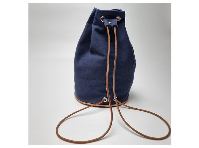 Hermès Canvas Polochon Beuteltasche mit Kordelzug Blau - Ansicht 10