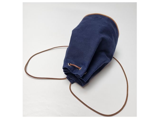 Hermès Canvas Polochon Beuteltasche mit Kordelzug Blau - Ansicht 11