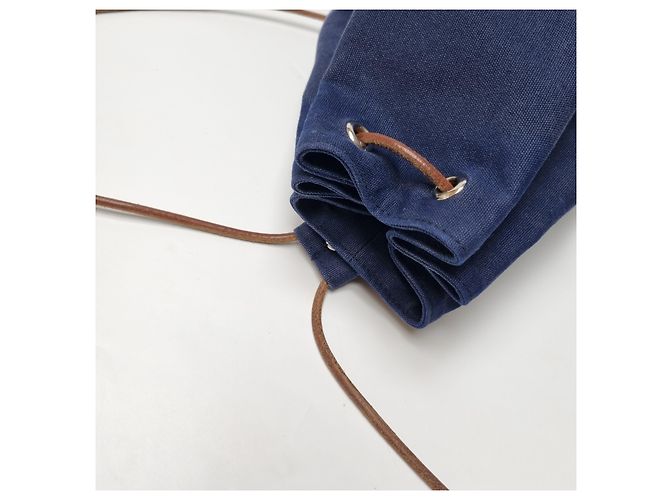 Hermès Canvas Polochon Beuteltasche mit Kordelzug Blau - Ansicht 12