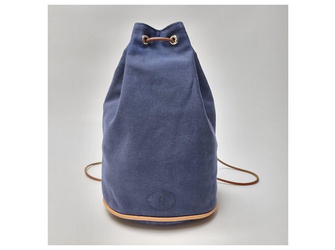 Hermès Canvas Polochon Beuteltasche mit Kordelzug Blau - Ansicht 2