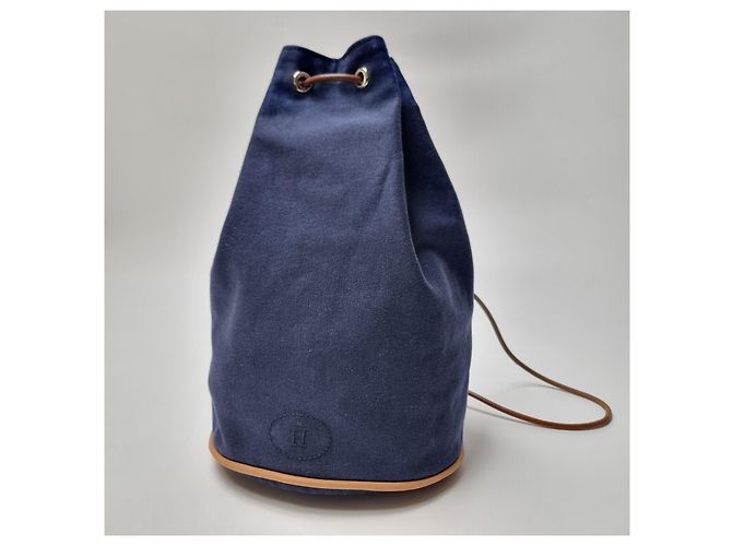 Hermès Canvas Polochon Beuteltasche mit Kordelzug Blau - Ansicht 3