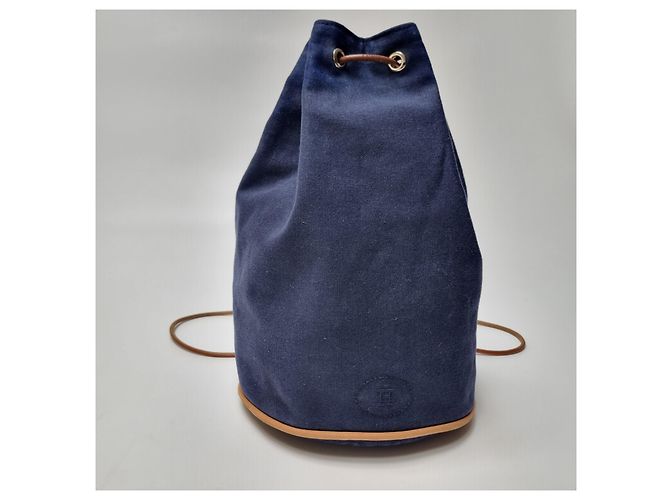 Hermès Canvas Polochon Beuteltasche mit Kordelzug Blau - Ansicht 4