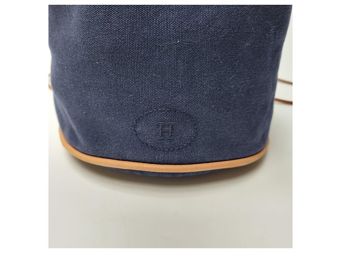 Hermès Canvas Polochon Beuteltasche mit Kordelzug Blau - Ansicht 5