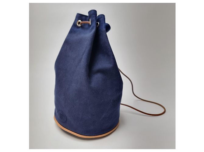 Hermès Canvas Polochon Beuteltasche mit Kordelzug Blau - Ansicht 6