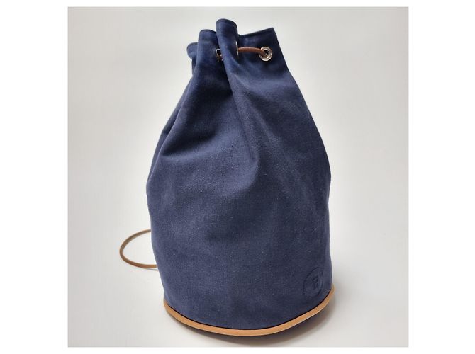 Hermès Canvas Polochon Beuteltasche mit Kordelzug Blau - Ansicht 7