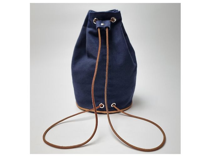 Hermès Canvas Polochon Beuteltasche mit Kordelzug Blau - Ansicht 8