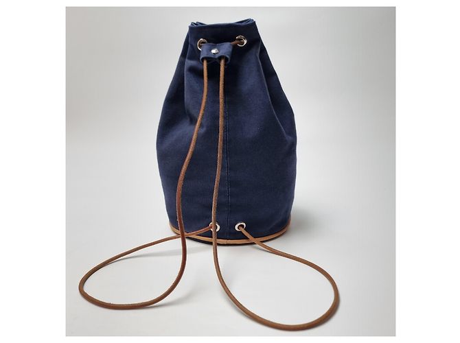 Hermès Canvas Polochon Beuteltasche mit Kordelzug Blau - Ansicht 9