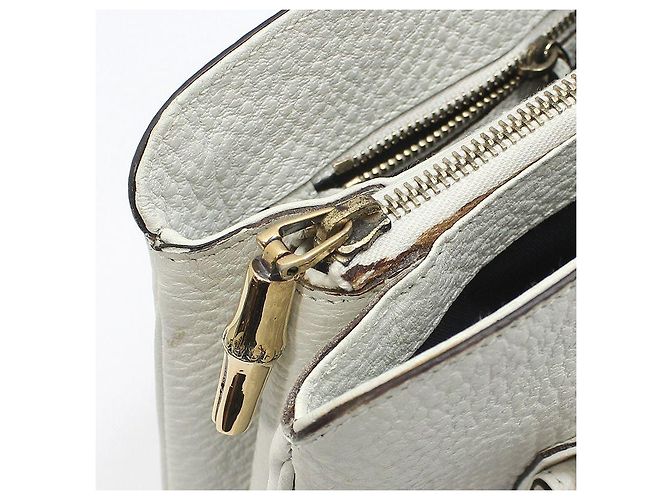 Gucci White Leather Bamboo Detail Tote Bag - view 10