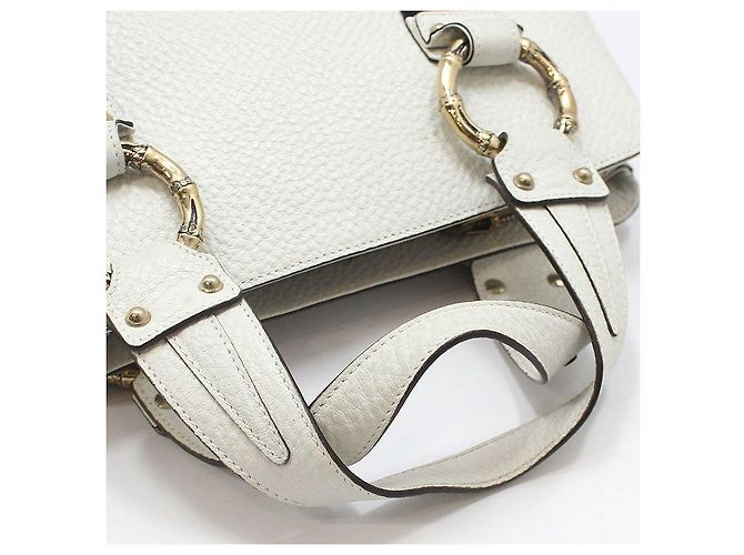 Gucci White Leather Bamboo Detail Tote Bag - view 12