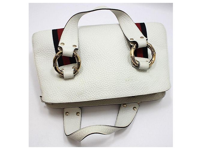 Gucci White Leather Bamboo Detail Tote Bag - view 3