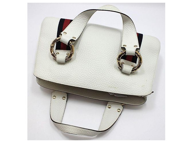 Gucci White Leather Bamboo Detail Tote Bag - view 4