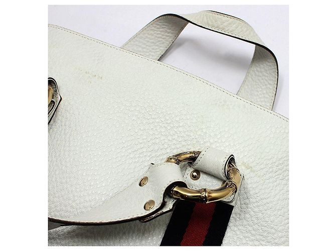 Gucci White Leather Bamboo Detail Tote Bag - view 6