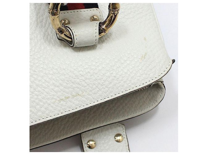 Gucci White Leather Bamboo Detail Tote Bag - view 7