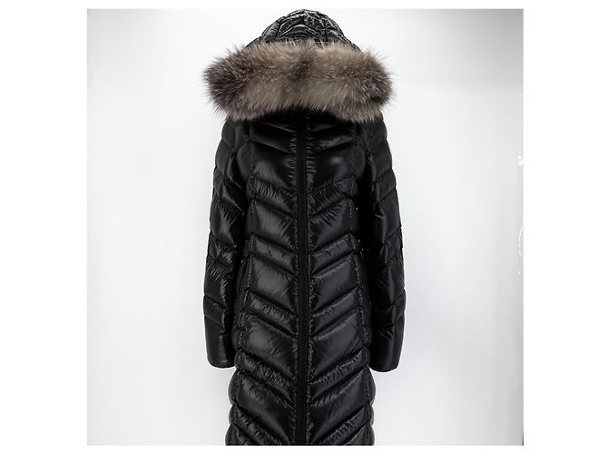 Jaqueta longa acolchoada feminina Moncler Fulmarus com pele de raposa Preto - vista 2