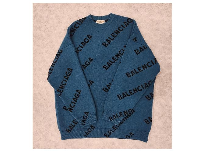 Balenciaga Multi Logo Knit Blue - view 2