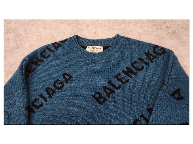 Balenciaga Multi Logo Knit Blue - view 4