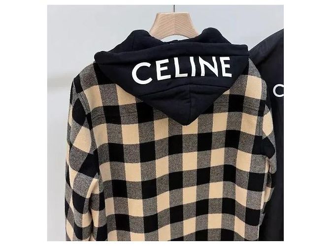 Céline Check Wool Hooded Overshirt Jacket Beige Brown - view 2