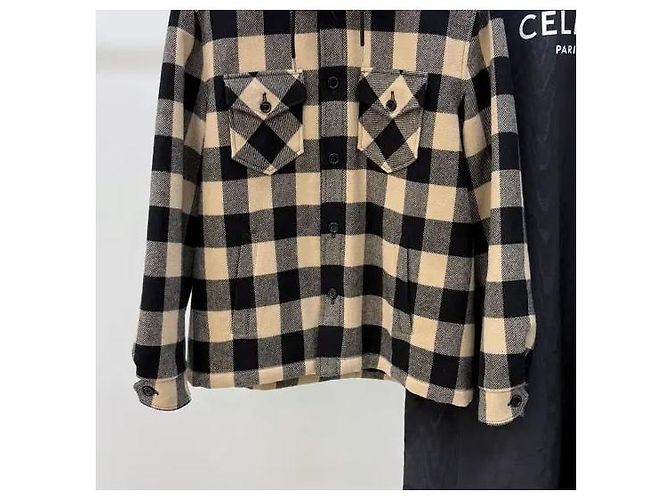 Céline Check Wool Hooded Overshirt Jacket Beige Brown - view 5