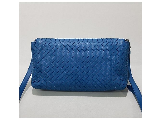 Bottega Veneta Clutch a tracolla in nappa Intrecciato Blu - vista 4
