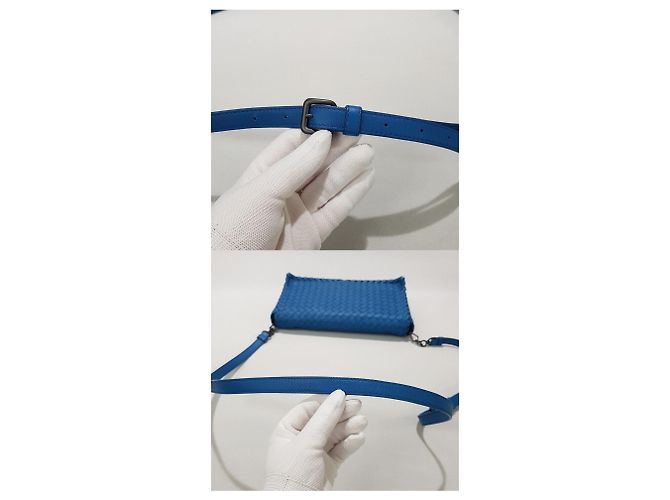 Bottega Veneta Clutch a tracolla in nappa Intrecciato Blu - vista 5