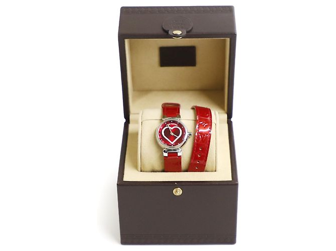 Louis Vuitton Orologio da donna a due cinturini Tambour con quarzo e diamanti Rosso - vista 3