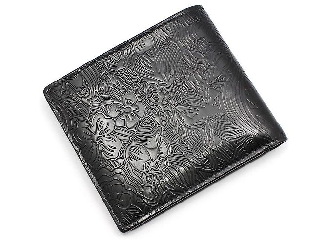 Thom Browne Black Glossy Leather Embossed Icon Bifold Wallet - view 3