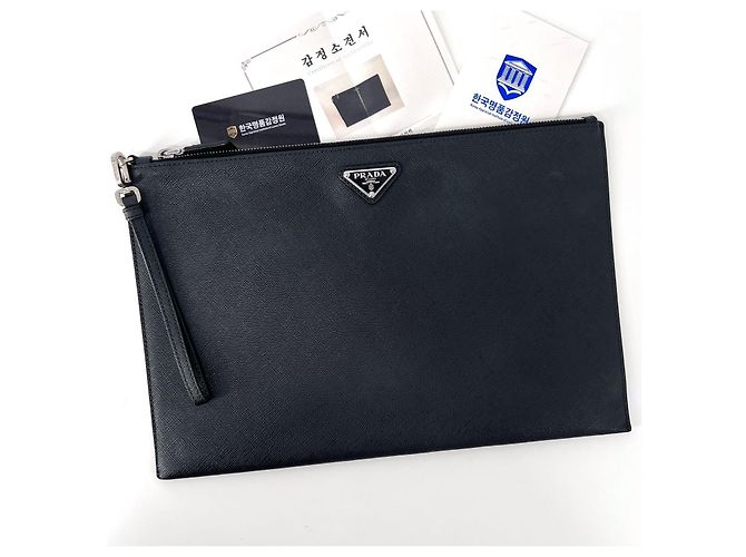 Prada Clutch Saffiano Triangle Logo Black Nero - vista 3