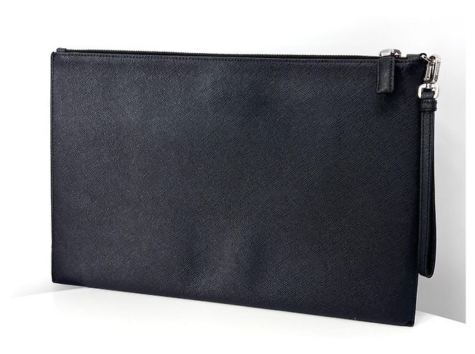 Prada Clutch Saffiano Triangle Logo Black Nero - vista 4