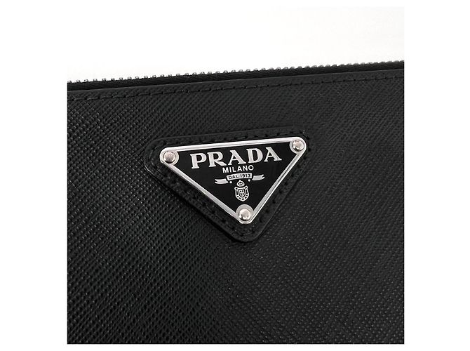 Prada Clutch Saffiano Triangle Logo Black Nero - vista 5