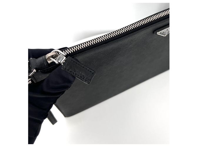 Prada Clutch Saffiano Triangle Logo Black Nero - vista 6