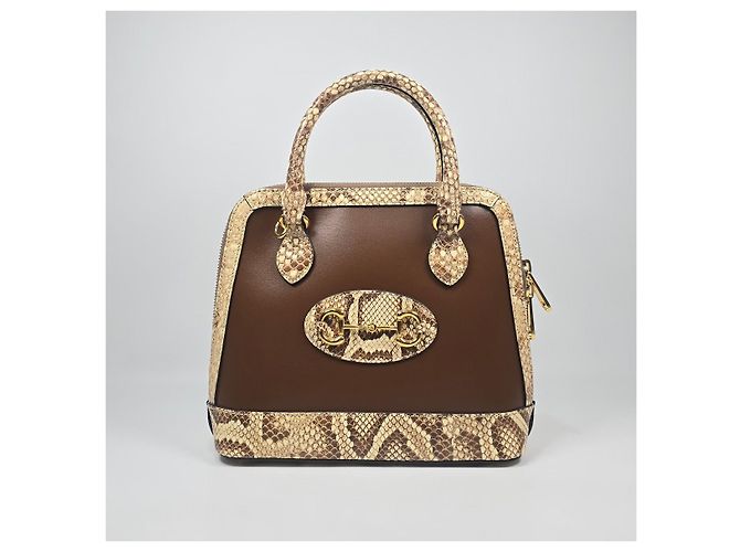 Horsebit 1955 Gucci Kleiner Leder-Tote und Schultertasche mit Top-Handle und Python-Besatz und Horsebit Mehrfarben - Ansicht 3