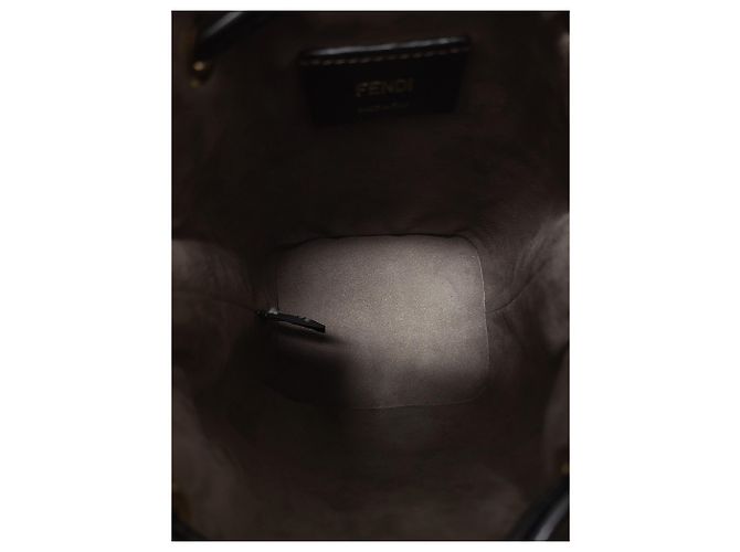 Fendi Mini borsa a secchiello Montrezor in pelle marrone con logo FF - vista 4