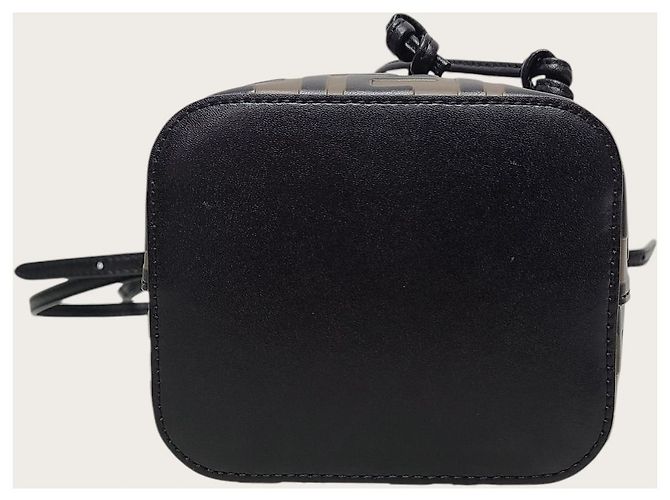 Fendi Mini borsa a secchiello Montrezor in pelle marrone con logo FF - vista 6