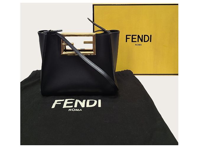 Way Fendi Piccola borsa a tracolla in pelle con logo FF nero - vista 7