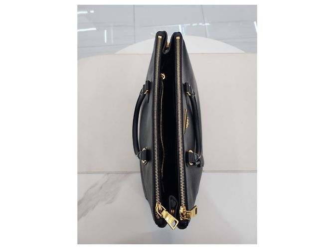 Prada Borsa Tote Saffiano Lux Gold con Doppia Cerniera Nero - vista 2