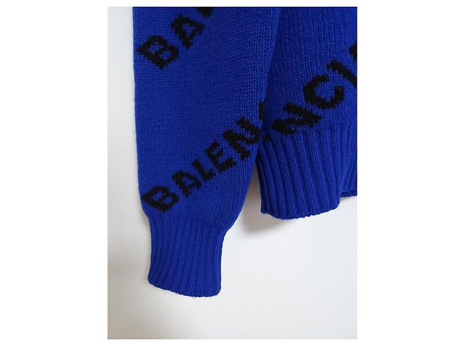 Balenciaga XS Cobalt Blue Multi-Logo Wool Knit - view 2