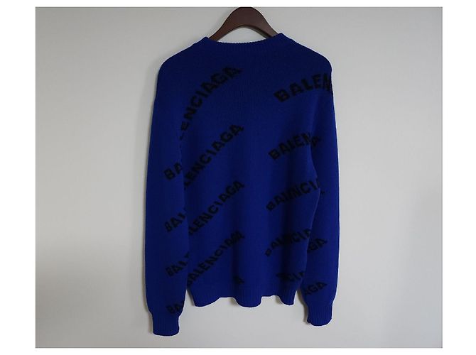 Balenciaga XS Cobalt Blue Multi-Logo Wool Knit - view 3