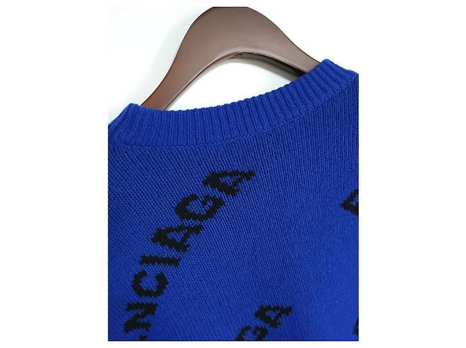 Balenciaga XS Cobalt Blue Multi-Logo Wool Knit - view 4