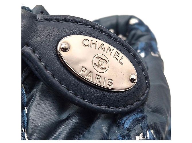 Chanel Nylon Paris Byzantine Tweed On Stitch Schultertasche Blau - Ansicht 8