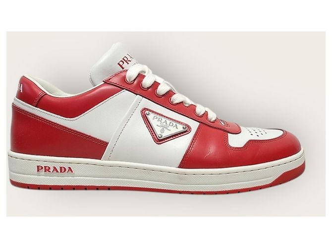 Prada Baskets en cuir Downtown avec logo triangle rouge - vue 2