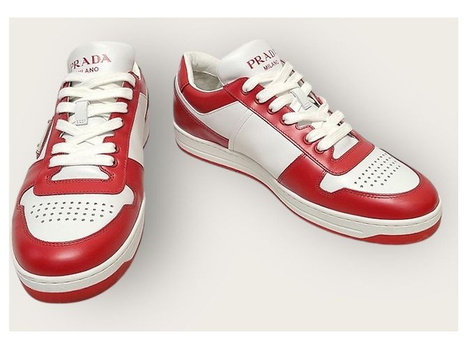 Prada Baskets en cuir Downtown avec logo triangle rouge - vue 3