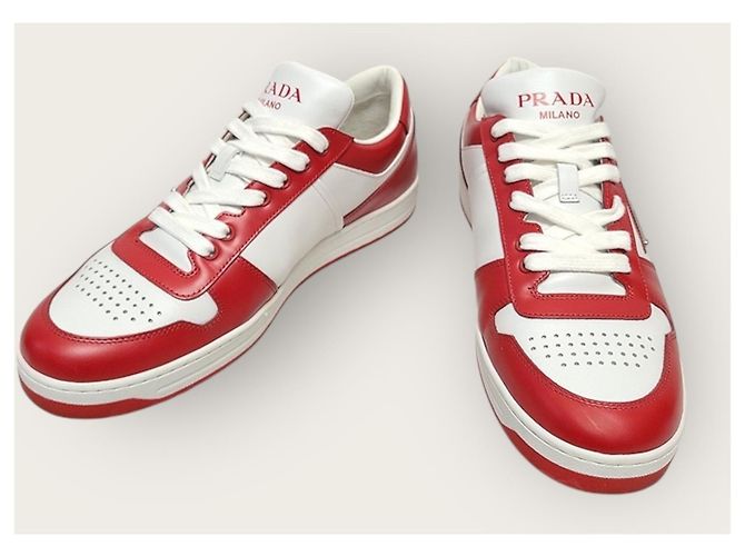 Prada Baskets en cuir Downtown avec logo triangle rouge - vue 4
