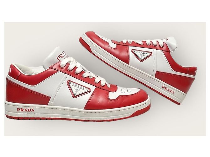 Prada Baskets en cuir Downtown avec logo triangle rouge - vue 5