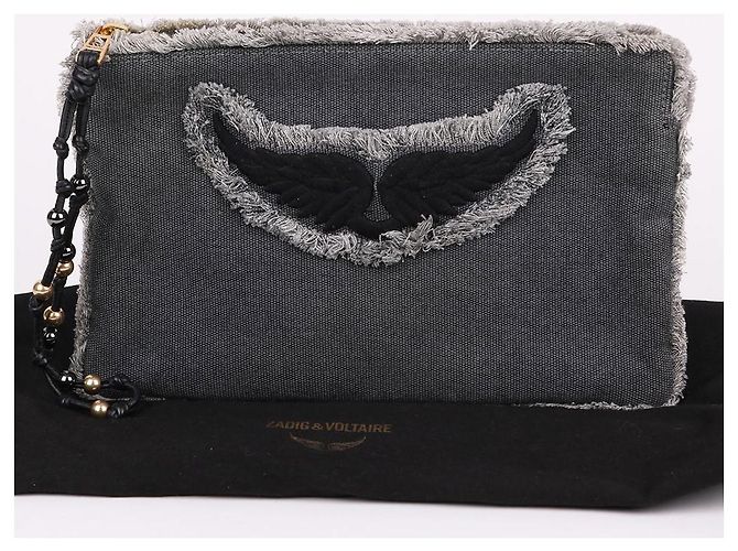Zadig & Voltaire Clutch in denim con tracolla grigia Marrone - vista 11